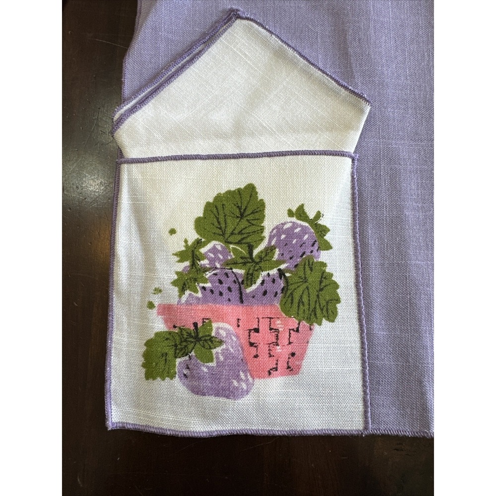 Vintage Placemats &‎ Napkins Set for Four Screen Print Pocket Purple Farmhouse
